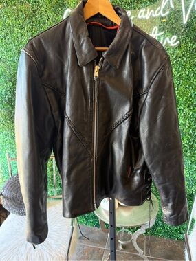 Interstate Vintage Leather Jacket Womens Motorcycle Black Lace Up Side